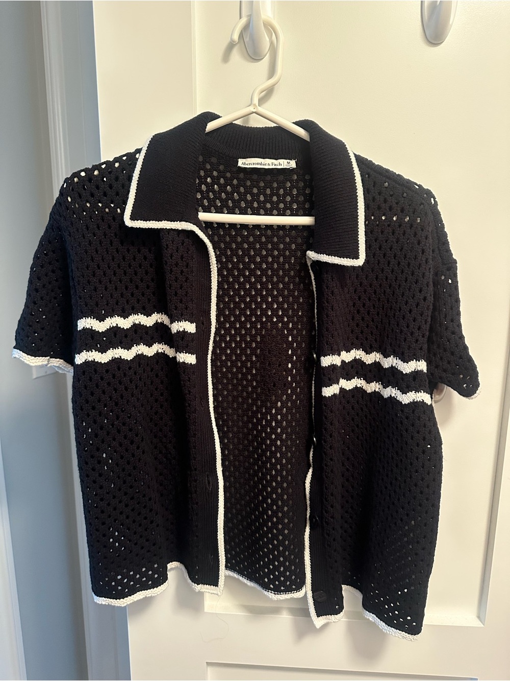 Abercrombie & Fitch Black Open Crochet Short Sleeve Cardigan